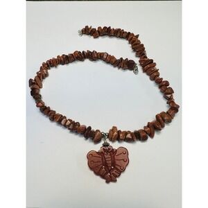 Vintage Chunky Goldstone Feldspar Jasper Stone Pebble Bead necklace 925 sterling